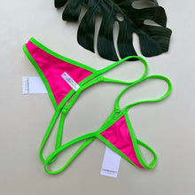 Load image into Gallery viewer, Neon Green Trim Hot Pink Green Bikini Bottom_SMall Tiny Brazilian Extreme Micro Thong G String Bottom_Fahrenheit Swimwear