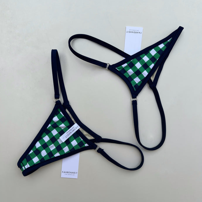 Green Gingham - Green Checkers Bikini Ring Bottom - Cheeky Small Tanning Bikini Bottom - fahrenheit Swimwear
