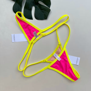 Neon Yellow and Hot Pink Tiny Bikini Bottom - Fahrenheit Swimwear