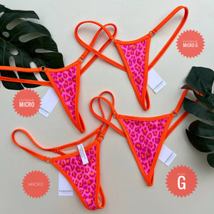 Hot PInk and Orange Leopard Spots Hologram Sparkle Bikini Bottom and Underwear _ G String _ Thong _ Cheeky Small Brazilian Bikini _ Fahrenheit Swimwear