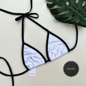 White Bikini Top with Black Trim - Fahrenheit Swimwear