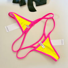 Load image into Gallery viewer, Hot Pink Neon Yellow Tiny Bikini _ Tanning Brazilian Bikini Bottom _  Fahrenheit Swimwear