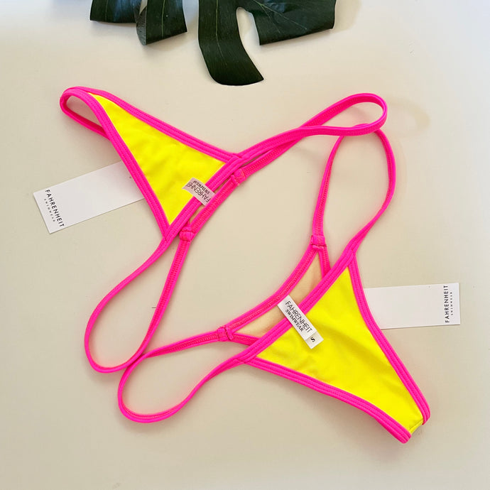 Hot Pink Neon Yellow Tiny Bikini _ Tanning Brazilian Bikini Bottom _  Fahrenheit Swimwear