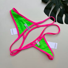 Load image into Gallery viewer, Hot Pink Trim Neon Green Bikini Bottom_SMall Tiny Brazilian Extreme Micro Thong G String Bottom_Fahrenheit Swimwear