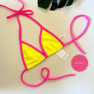 Hot Pink Trim Neon Yellow Bikini Top