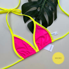 Load image into Gallery viewer, Neon Yellow Trim Hot Pink Bikini Top