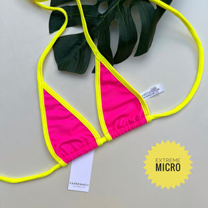 Neon Yellow Trim Hot Pink Bikini Top