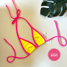 Load image into Gallery viewer, Hot Pink Trim Neon Yellow Bikini Top