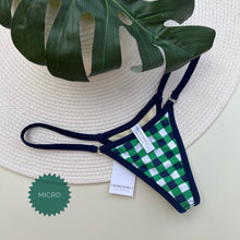 Load image into Gallery viewer, Green Gingham Navy Blue Trim Bottom