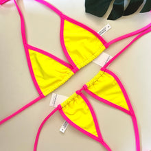 Load image into Gallery viewer, Hot Pink Trim Neon Yellow Bikini Top _ Fahrenheit Swimwear