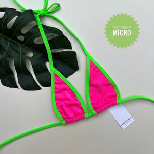 Neon Green Trim Hot Pink Bikini Top