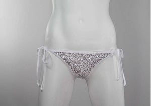 Silver Sequins Sparkle Tie Sides Bikini Bottom - Fahrenheit Swimwear