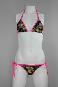 Hot Pink Camouflage Tie Sides Scrunch Bikini Set - Americana - Army Girl Bikini - Fahrenheit Swimwear