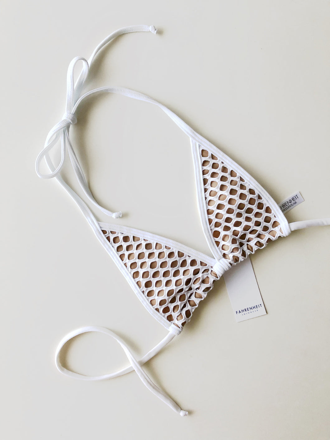 White Extreme Micro FIsh Net with Nude Lining Bikini Top - Fahrenheit Swimwear
