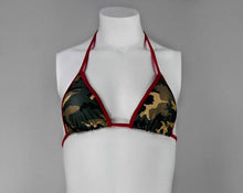 Load image into Gallery viewer, Red Trim Camo Bikini Top - Camouflage Bikini Top - Fahrenheit Swimwear