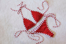 Load image into Gallery viewer, Candy Cane Red and White Striped Christmas Bikini - Santa Baby Bikini - Cheeky Tie Sides Xmas Bikini - Fahrenheit Swimwear