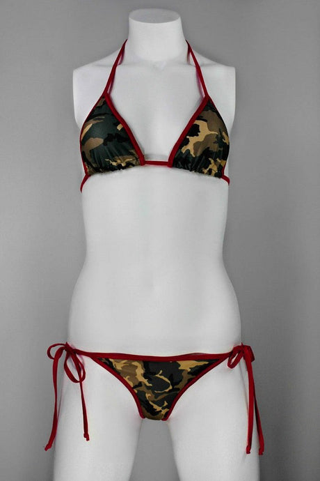 Red Camouflage Tie Sides Scrunch Bikini Set - Americana - Army Girl Bikini - Fahrenheit Swimwear