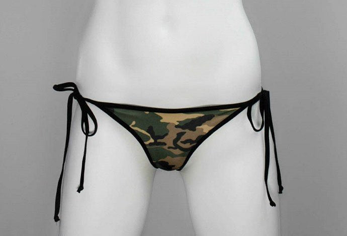 Black Trim Camo Bikini Tie Sides Bottom - Camouflage Bikini Bottom - Fahrenheit Swimwear 