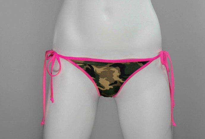 Black Trim Camo Bikini Tie Sides Bottom - Camouflage Bikini Bottom - Fahrenheit Swimwear