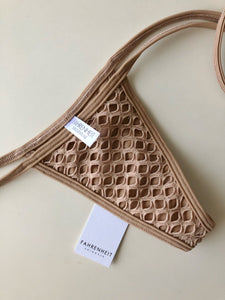 Tan Brown Fishnet with Tan Trim Bikini Tie Sides Bottom  - Fahrenheit Swimwear