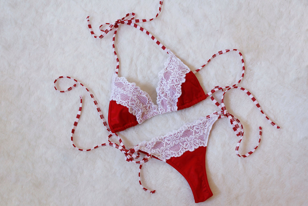White Lace Christmas Bikini - Fahrenheit Swimwear