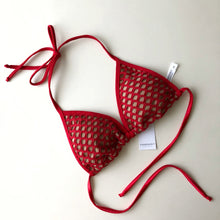 Load image into Gallery viewer, Red Fishnet Nude Lining Triangle Bikini Top - Fahrenheit Swimwear