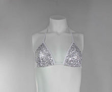 Load image into Gallery viewer, Silver Sequins Sparkle Bikini Triangle Top - Fahrenheit Swimwear