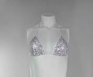 Silver Sequins Sparkle Bikini Triangle Top - Fahrenheit Swimwear