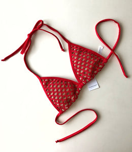 Red Fishnet Top - Red and Nude Bikini Top  - Fahrenheit Swimwear