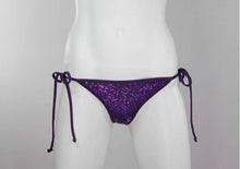 Load image into Gallery viewer, Purple Sequins Tie Sides Scrunch Bikini Bottom - Fahrenheit Swimwear