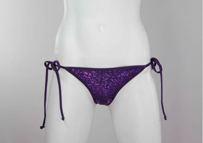 Purple Sequins Tie Sides Scrunch Bikini Bottom - Fahrenheit Swimwear