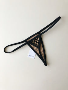 Black Net with Nude Lining Extreme Micro Tanning Bikini_Fishnet Bikini_Mesh Bikini_Fahrenheit Swimwear_Cheeky Thong G String Black Net Bikini Bottom