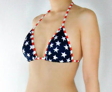 Load image into Gallery viewer, Red White and Blue Triangle Bikini Top - Stars and Stripes Bikini Top - Fahrenheit Swimwear