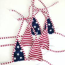 Load image into Gallery viewer, Stars and Stripes American Flag Extreme Micro Tanning Bikini Top - USA Flag Americana 4th of July - Fahrenheit Swimwear