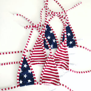Stars and Stripes American Flag Extreme Micro Tanning Bikini Top - USA Flag Americana 4th of July - Fahrenheit Swimwear