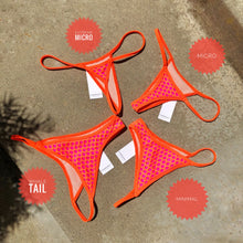 Load image into Gallery viewer, Orange Net with Hot Pink Lining Bikini String Bottom - String Brazilian Skimpy Small Fahrenheit Swimwear Bikini