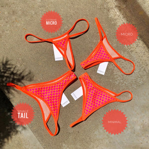 Orange Net with Hot Pink Lining Bikini String Bottom - String Brazilian Skimpy Small Fahrenheit Swimwear Bikini
