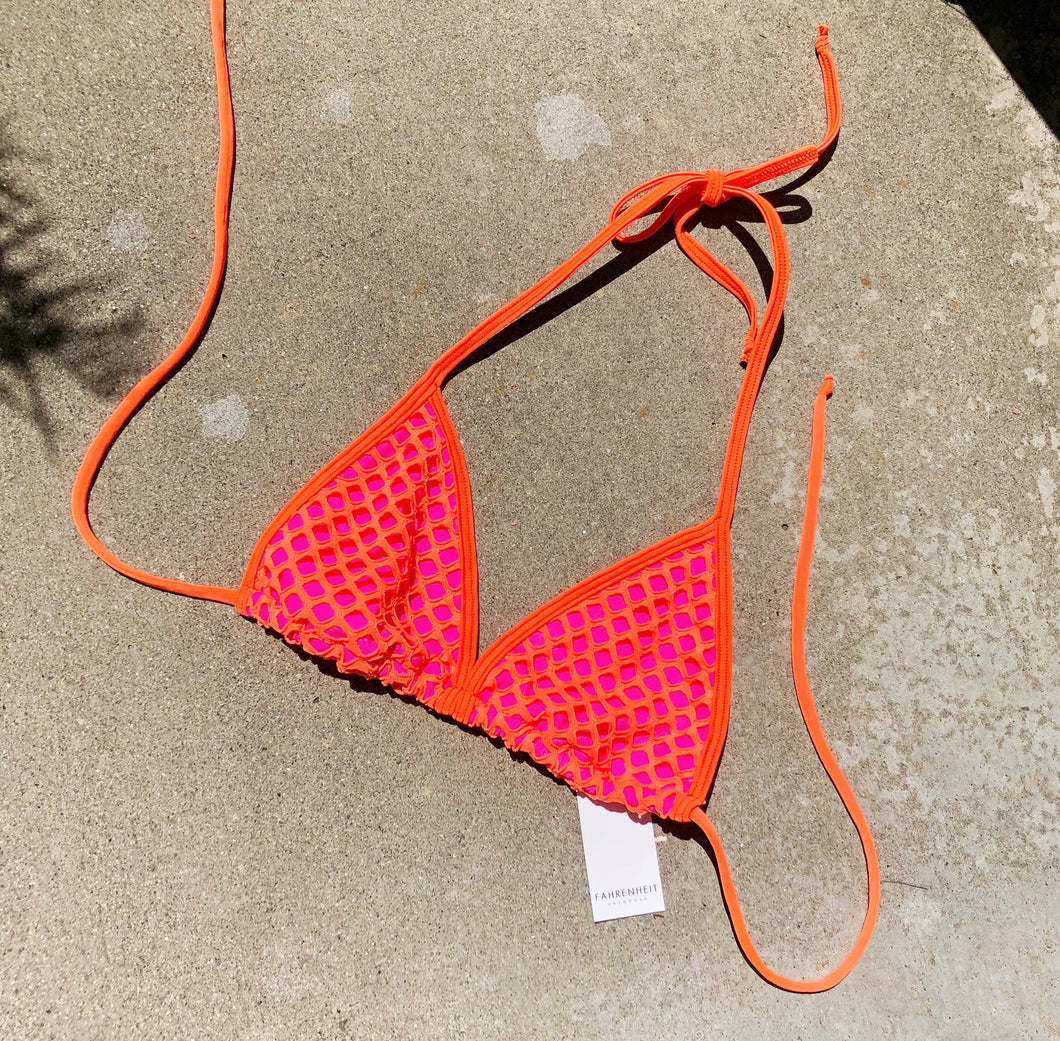 Orange Hot Pink Fish Net Bikini Top  - Fahrenheit Swimwear