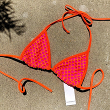 Load image into Gallery viewer, Orange Fishnet Hot Pink Colorblock Triangle Bikini Top - Fahrenheit Swimwear