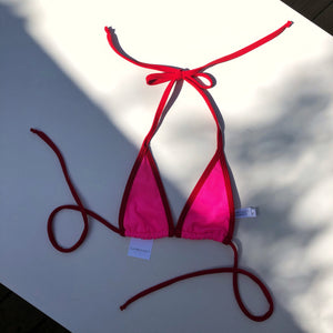 Red Trim Hot Pink Bikini Top
