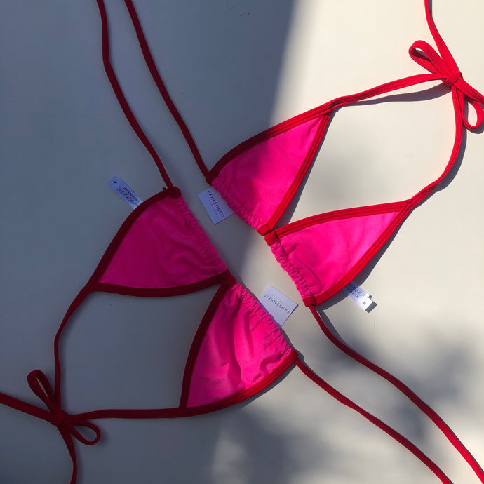 Red and Hot Pink Bikini Top - Colorblock Bold Bikini - Fahrenheit Swimwear