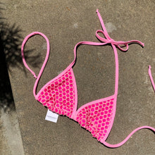 Load image into Gallery viewer, Bubblegum pink fishnet triangle bikini top - Fahrenheit Swimwear