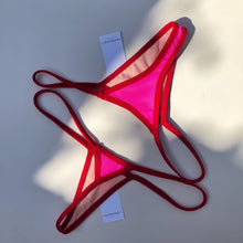 Load image into Gallery viewer, Red and Hot Pink Cheeky Bikini Bottom - Fahrenheit Swimwear - Colorblock Bikini Bottom