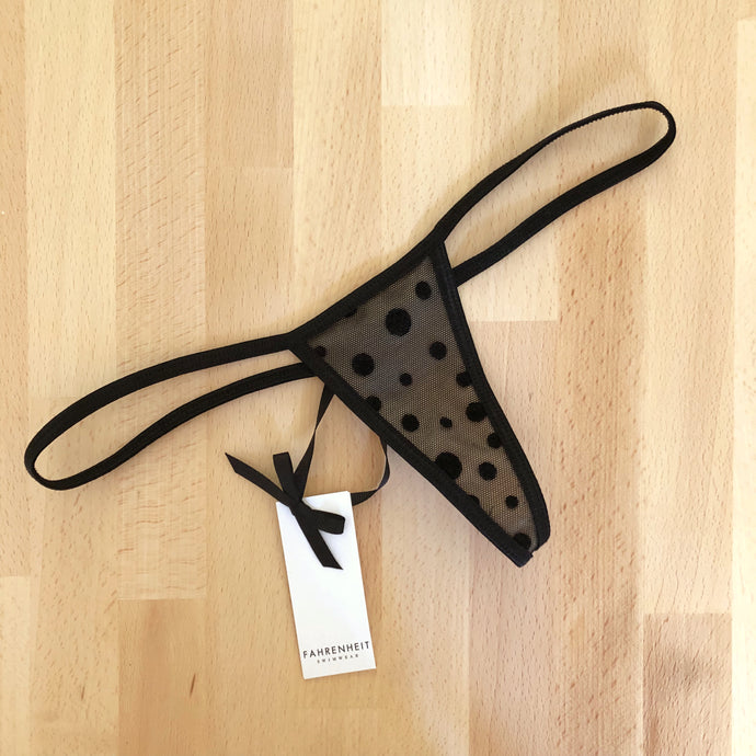 Black Velvet Polka Dot Underwear - Thong G-String Panties - Fahrenheit Swimwear