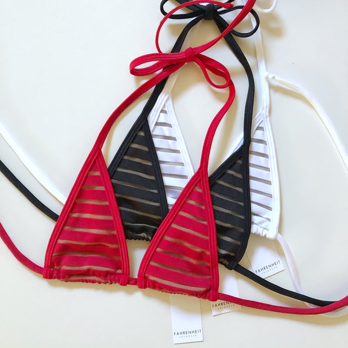 Red Stripes, Black Stripes, White Stripes Bikini Extreme Micro Top - Fahrenheit Swimwear