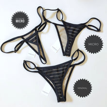Load image into Gallery viewer, Sheer Black Striped Adjustable String Bottom