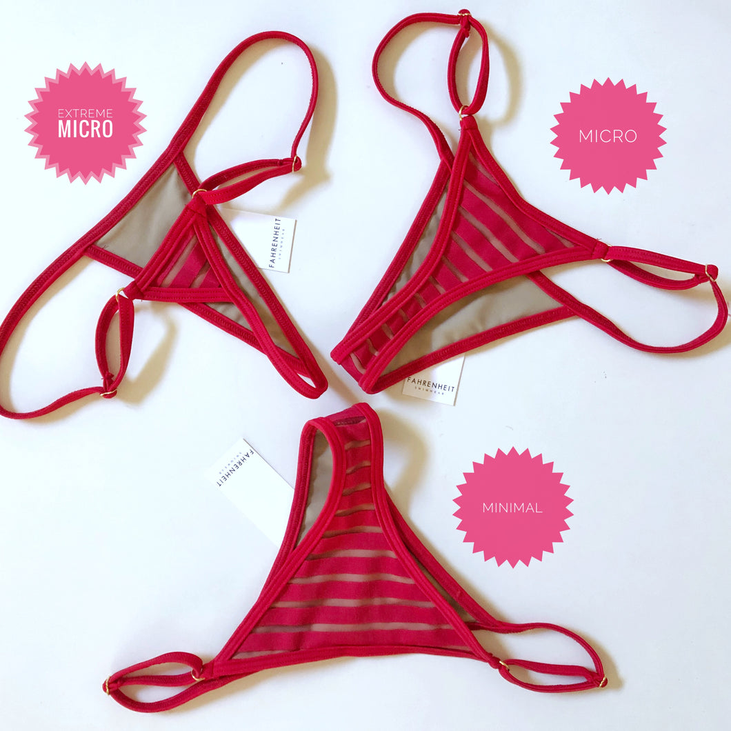 Red Stripes Adjustable Bikini Bottom - Fahrenheit Swimwear