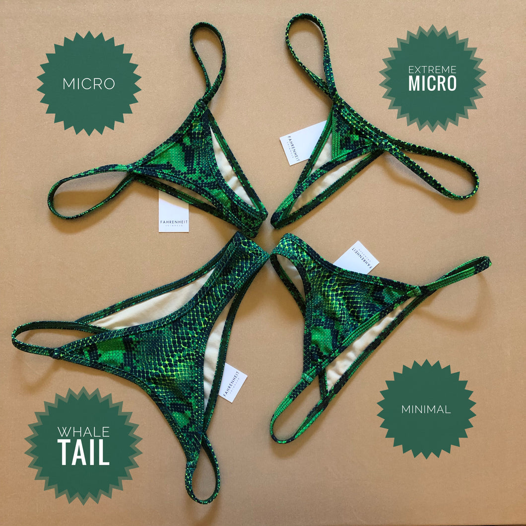 Emerald Snakeskin String Micro Cheeky Bottom - Fahrenheit Swimwear