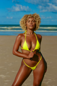 Neon Yellow - Highlighter Yellow Extreme Micro Brazilian Bikini Top  - Fahrenheit Swimwear