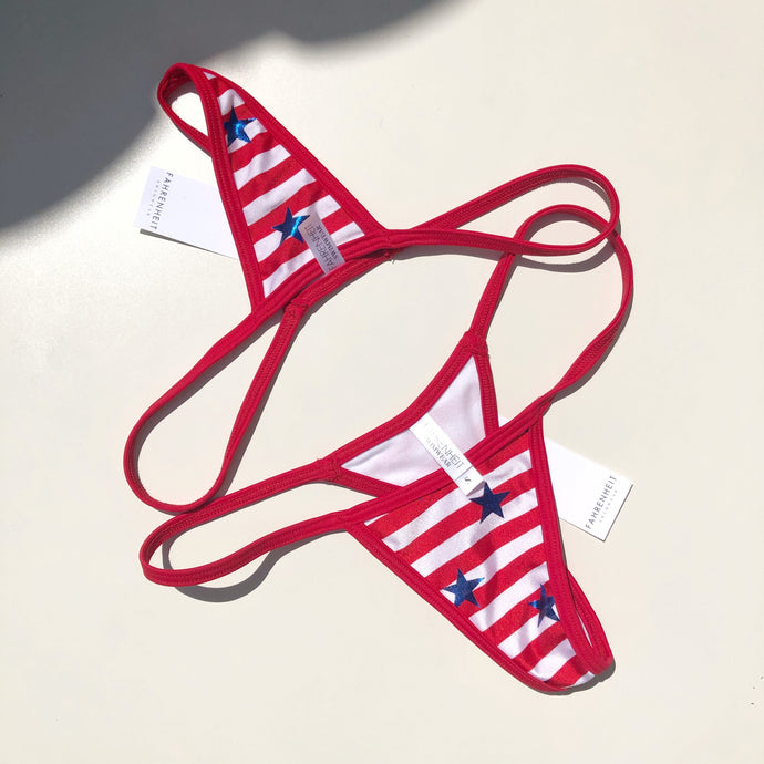 Red White and Blue American Flag Bikini Cheeky Tanning Bottom - Fahrenheit Swimwear